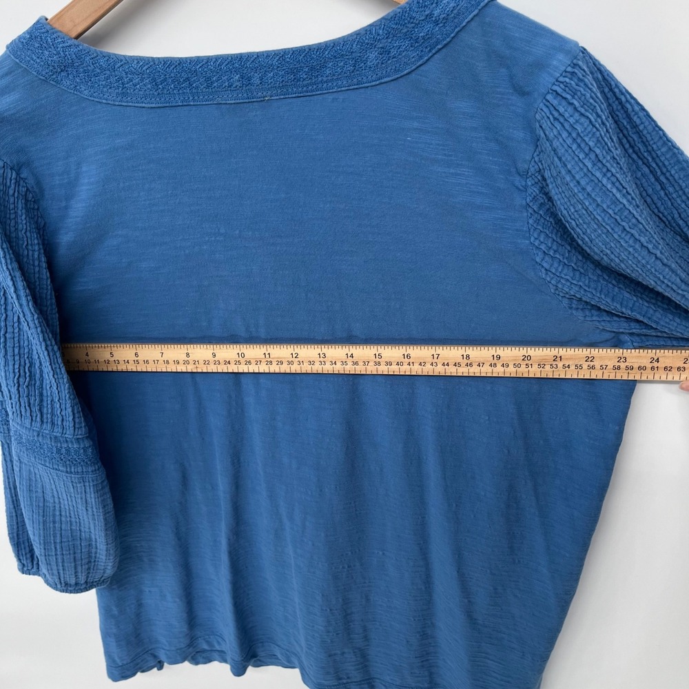 Pure Jill Tunic Top Womens 2X Blue Cotton Gauze Sleeve V-Neck Boho Slub Knit - Picture 8 of 9